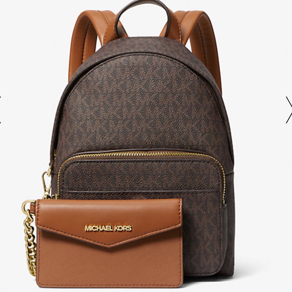 Michael Kors Brown MK Logo Mini Backpack with Tan Card Case